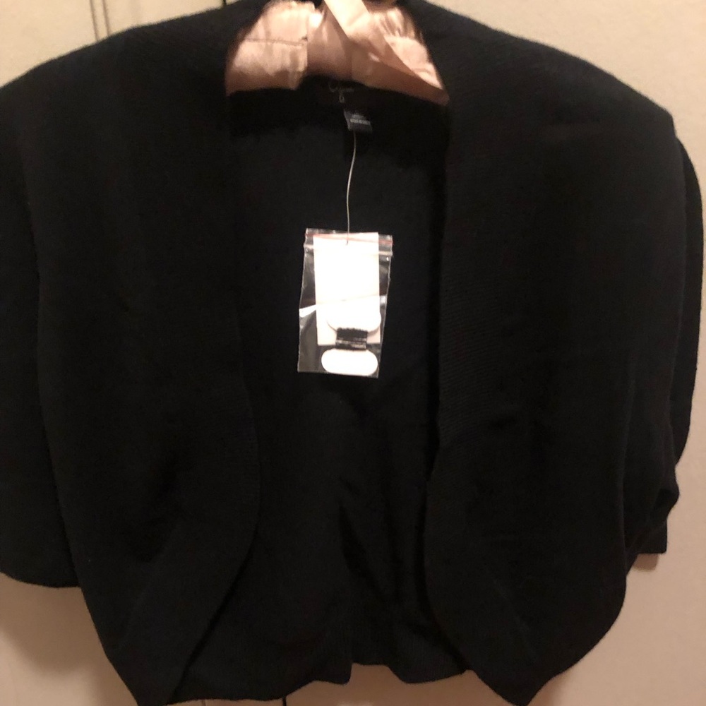 NWT Elegant Bloomingdales Aqua Black 100% Cashmere Women's Bolero Sweater ( L)